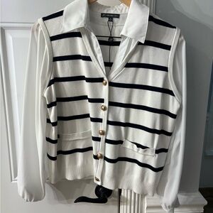 Adrianna Papell Striped Button-Up Women Top *Layered Look*